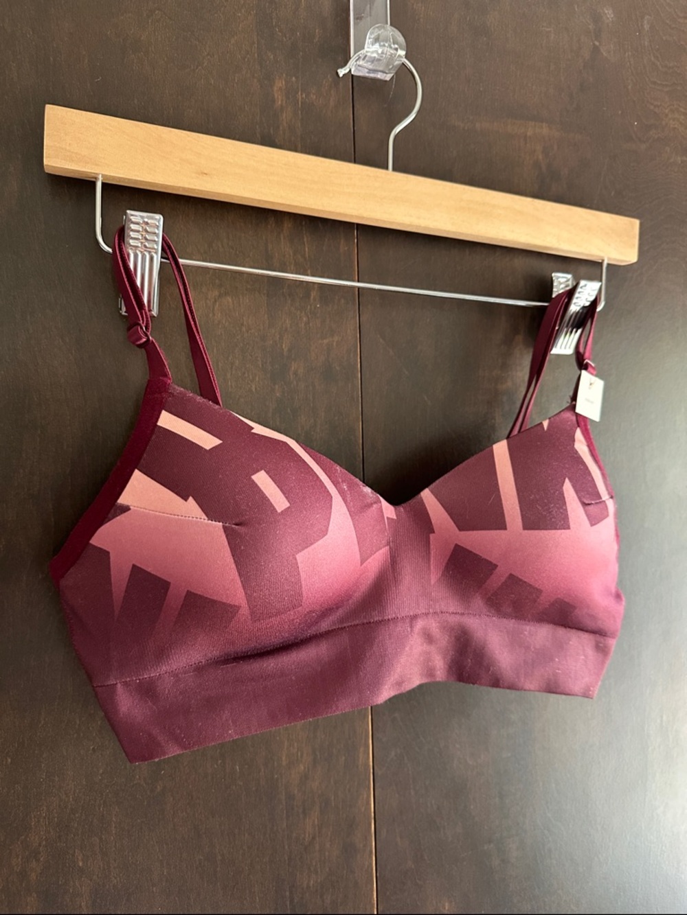 PINK Victoria's Secret Maroon and Light Pink Logo Bralette